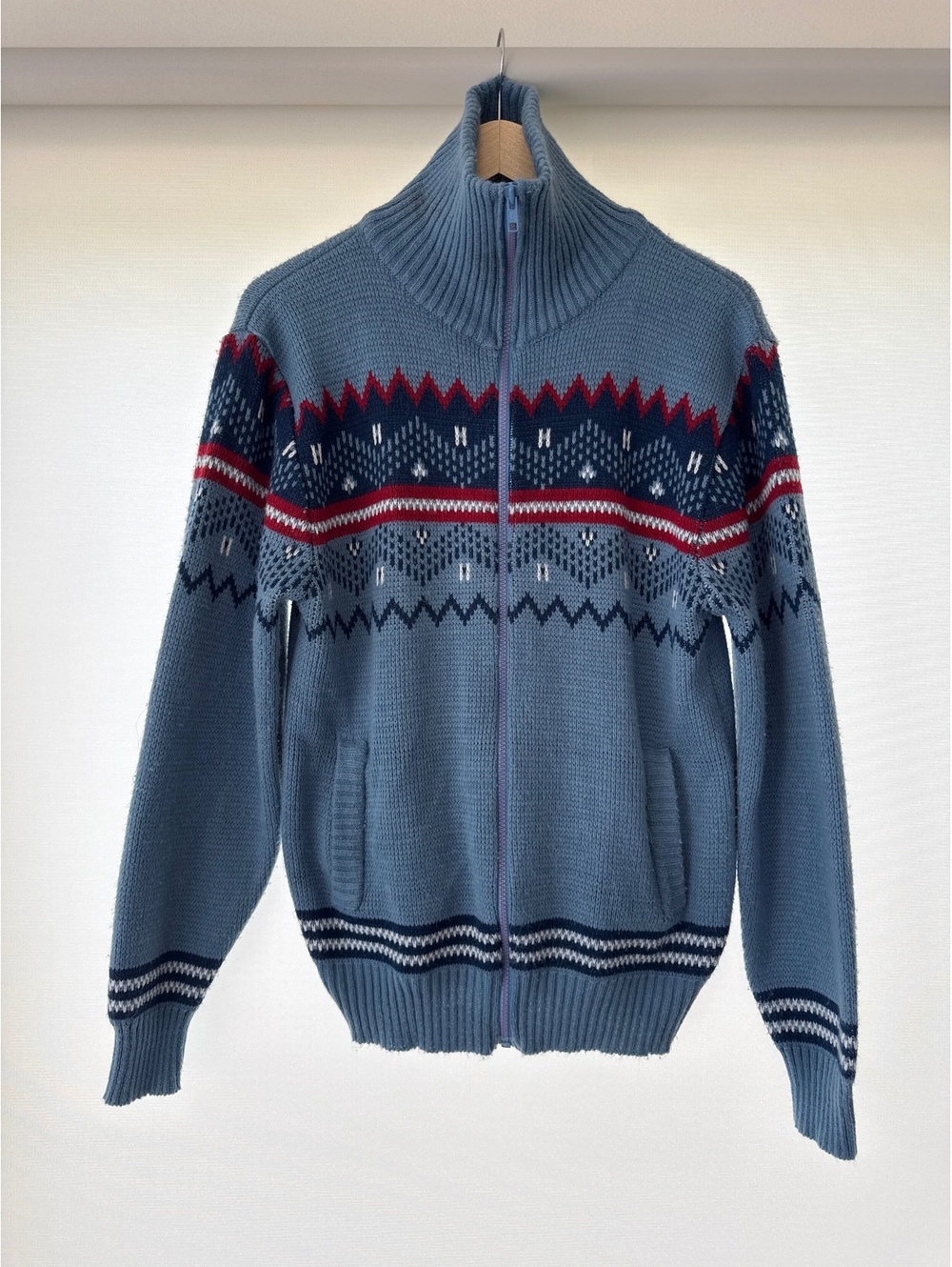 Vintage 80s Blair Fair Isle Nordic Zip Sweater Mens Medium Made In Korea
